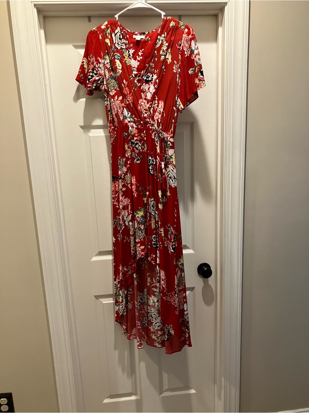 Orange Floral High-Low Wrap Dress for Women